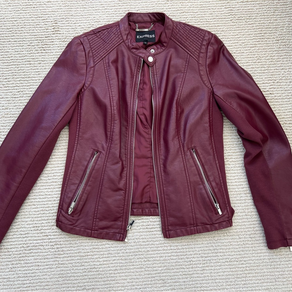 Express Women's Deep Burgundy Vegan Leather Jacket